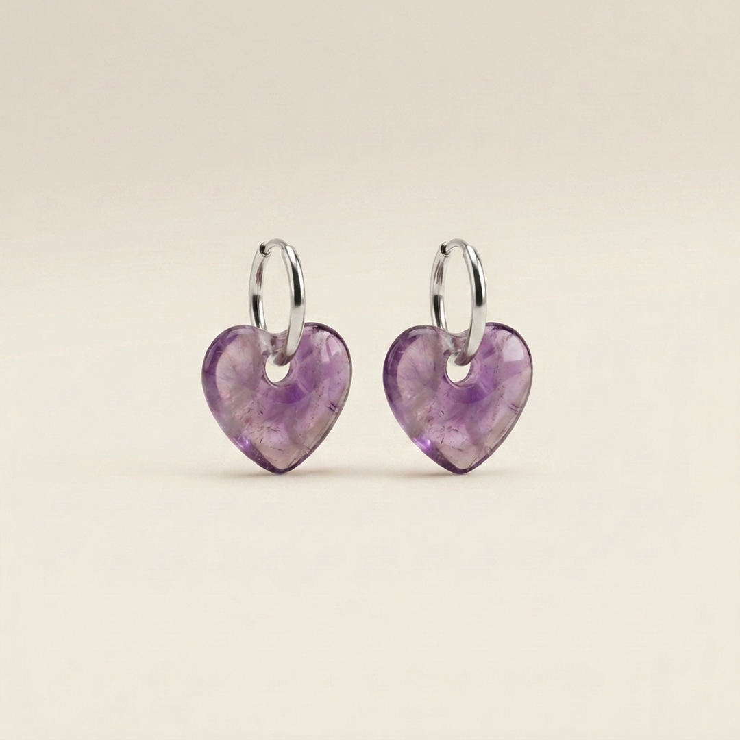 Pendientes Corazón Aura - Amatista