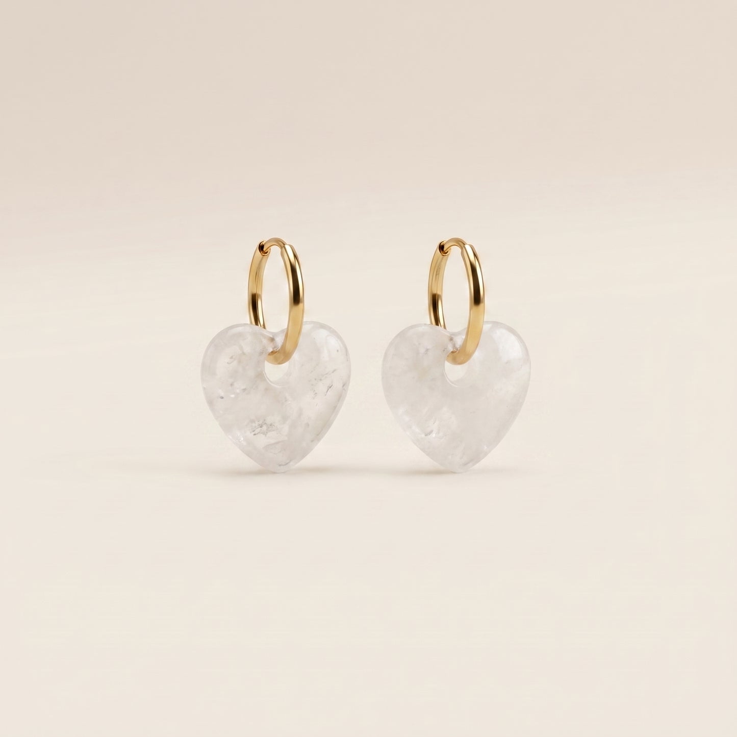 Pendientes Corazón Aura - Cuarzo Blanco