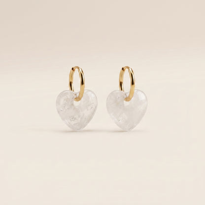 Pendientes Corazón Aura - Cuarzo Blanco