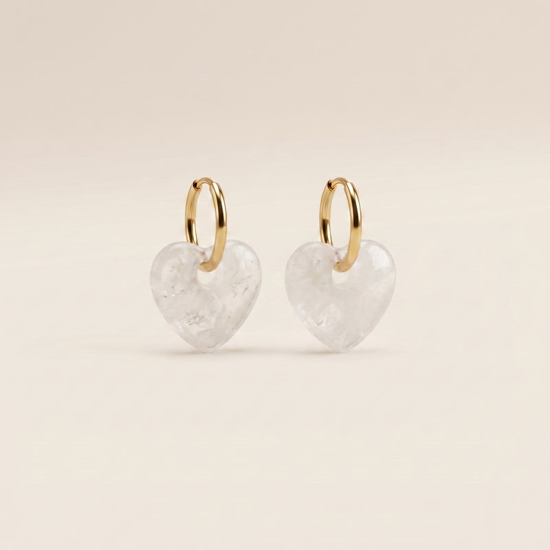 Pendientes Corazón Aura - Cuarzo Blanco
