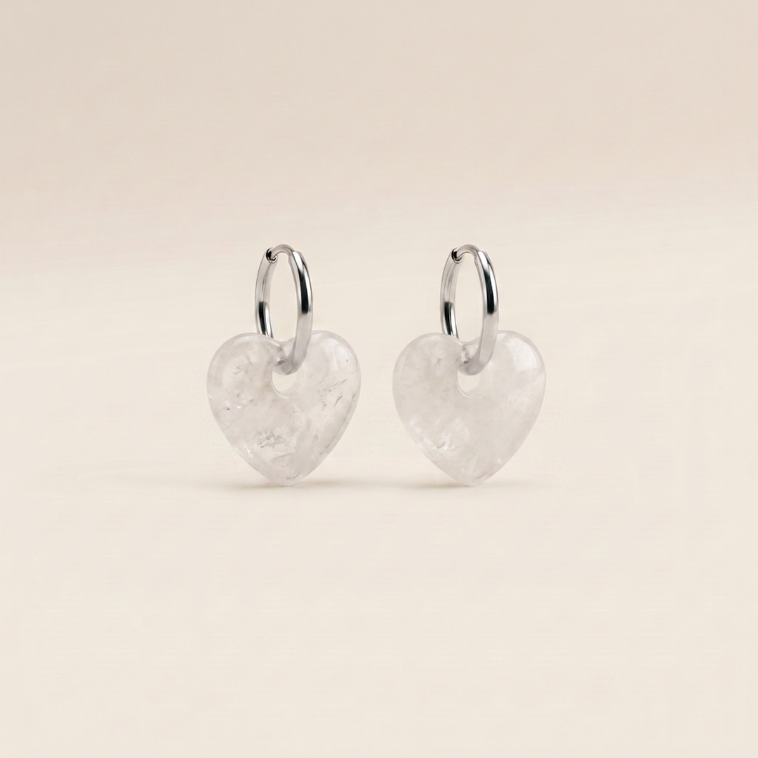 Pendientes Corazón Aura - Cuarzo Blanco