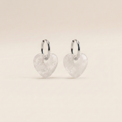 Pendientes Corazón Aura - Cuarzo Blanco