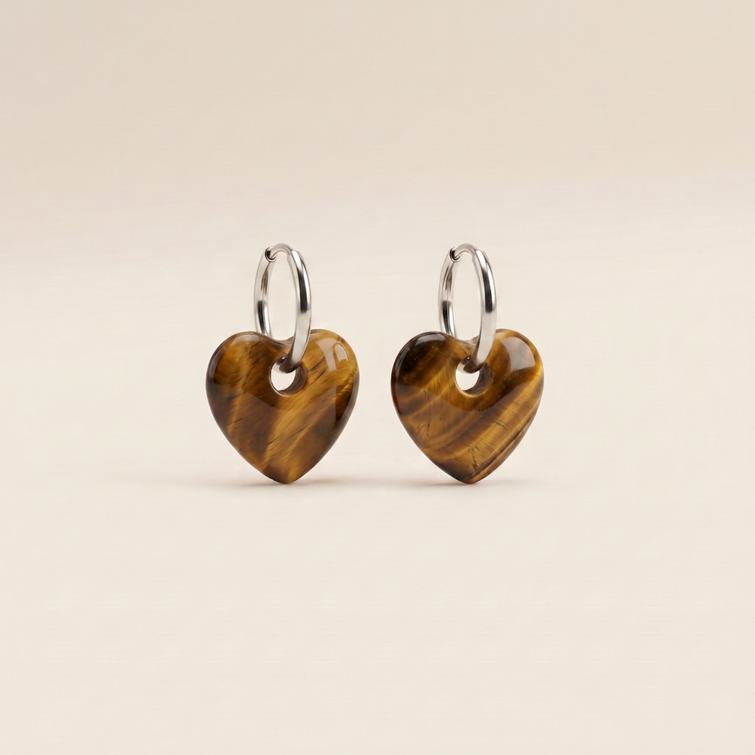 Pendientes Corazón Aura - Ojo de Tigre