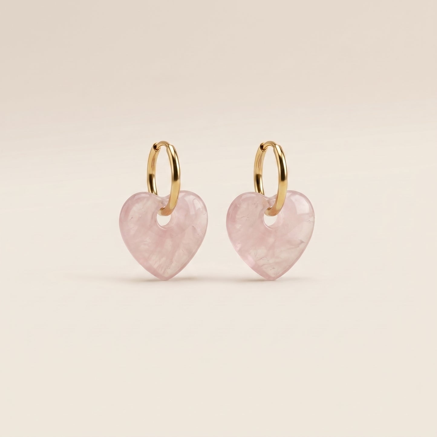 Pendientes Corazón Aura - Cuarzo Rosa