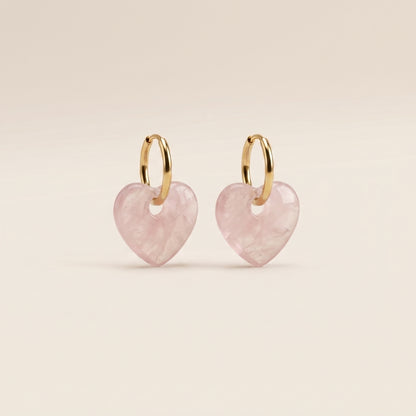 Pendientes Corazón Aura - Cuarzo Rosa