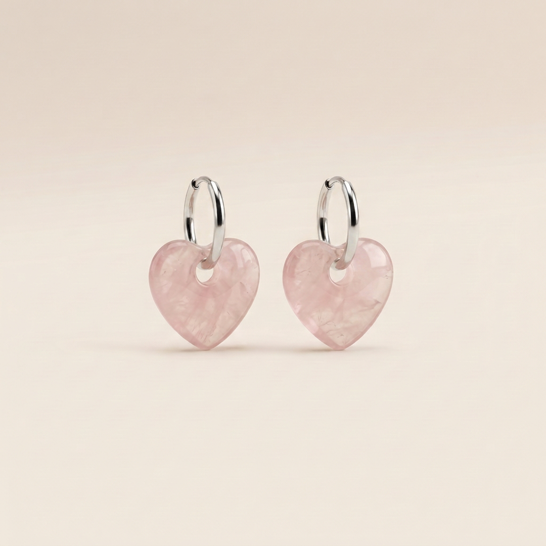 Pendientes Corazón Aura - Cuarzo Rosa