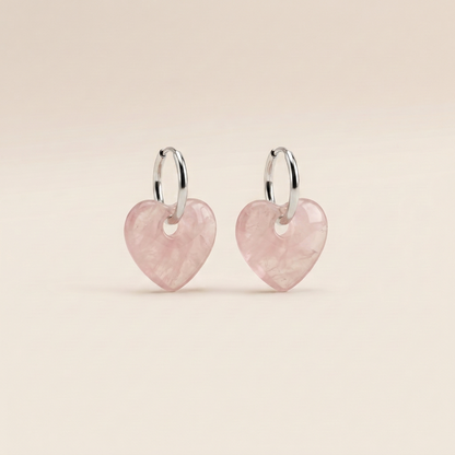 Pendientes Corazón Aura - Cuarzo Rosa